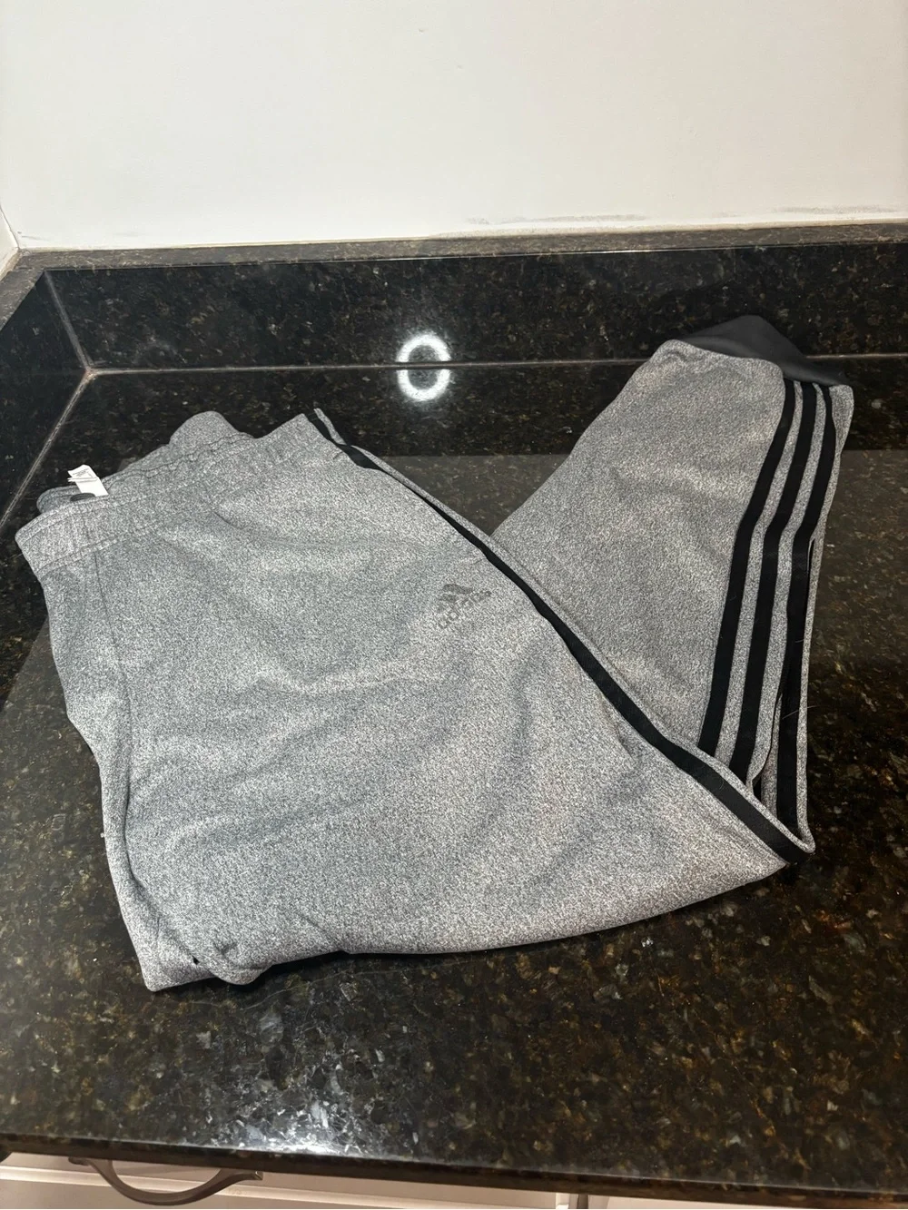 ADIDAS Men’s Gray Jogger Pants with Black Stripes-Elastic Waist w/Drawstring
